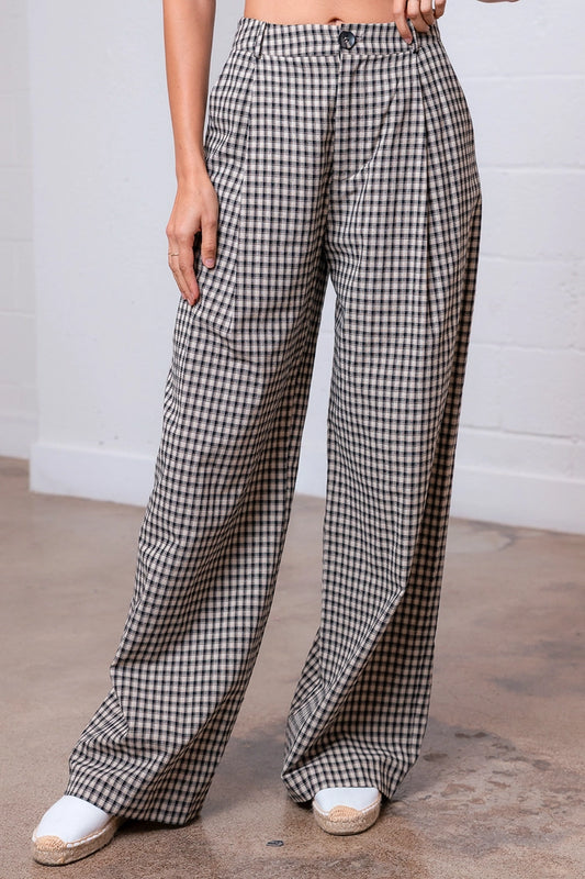 Pleated Straight Gingham Trousers